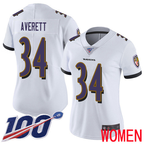 Baltimore Ravens Limited White Women Anthony Averett Road Jersey NFL Football #34 100th Season Vapor Untouchable->youth nfl jersey->Youth Jersey